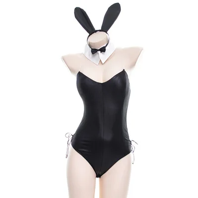 black patent leather Bodysuit Halloween Nightclub DJ Singer Stage Costume Party Bunny Girl Teams Jazz Pole Dancing Performance