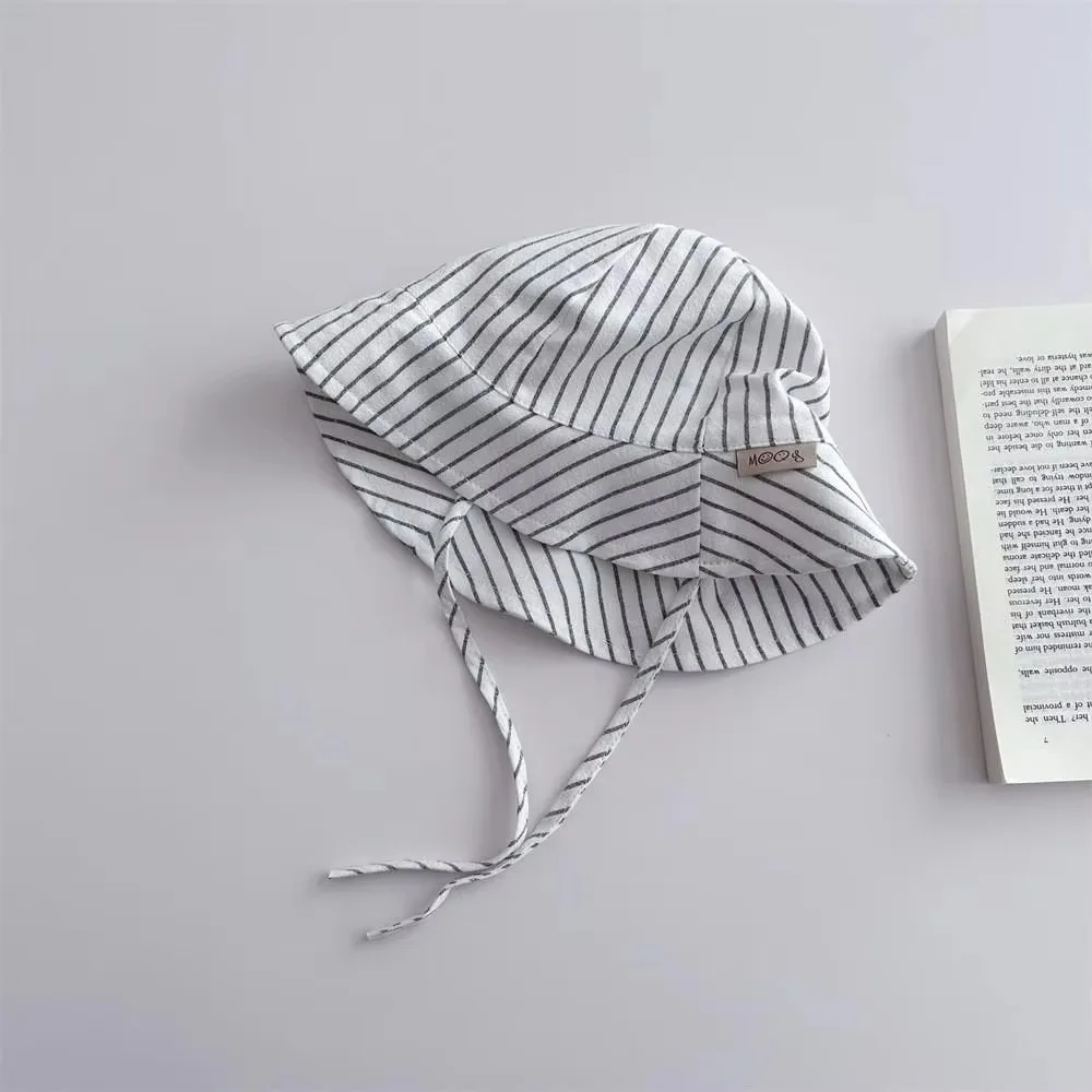 Nouveau rayé laçage bébé chapeau de soleil décontracté couleur unie casquette de pêcheur seau chapeau coton enfants infantile casquettes enfant garçon fille