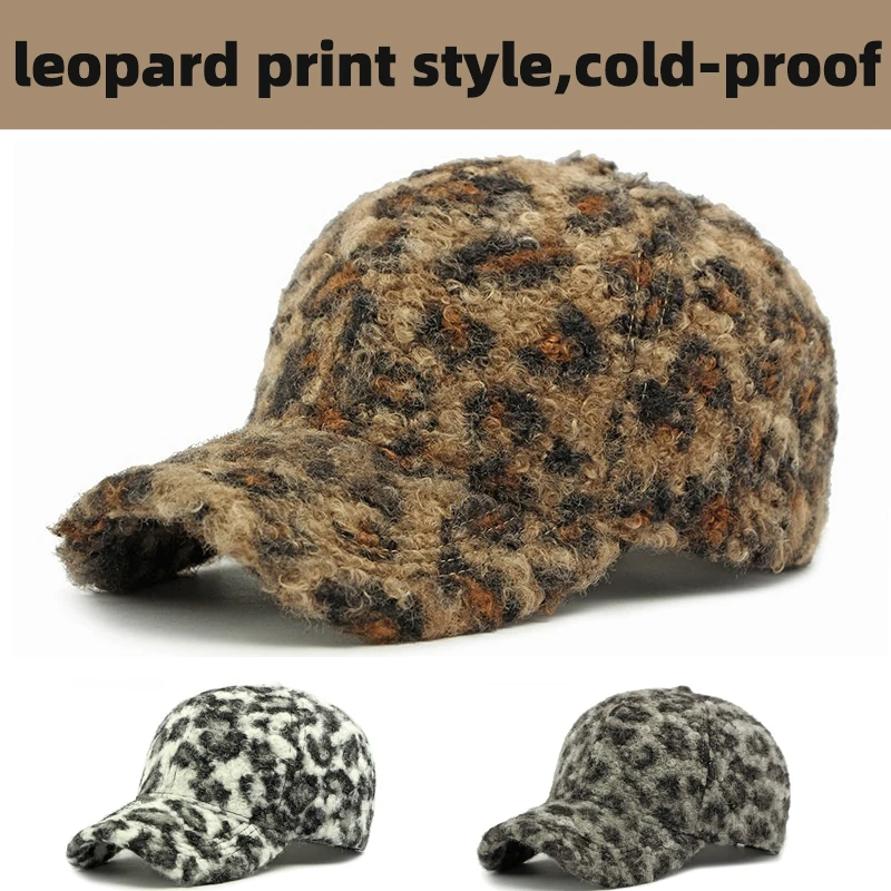 Autumn and Winter Thick Warm Leopard Print Baseball Cap for Women Female Hat Ins Duck Tongue Cap that Makes Face Look Smaller