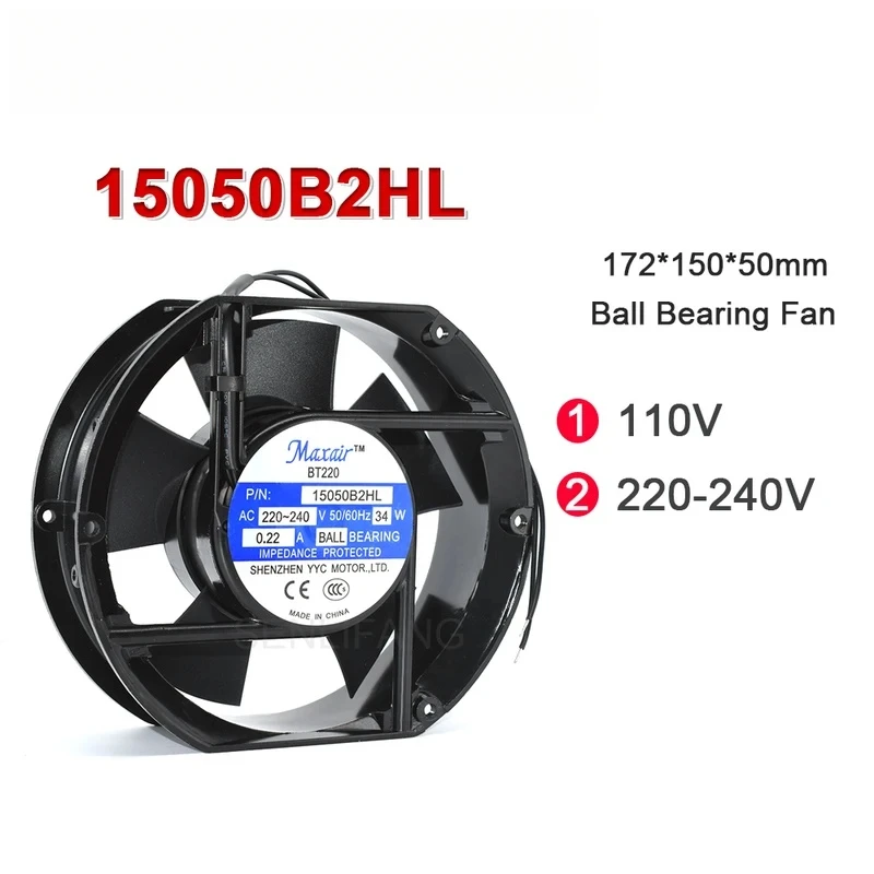 

CHJNew для Maxair осевой вентилятор с шарикоподшипником BT220 172*150*50 мм 15050B2HL 15050B1HL 110 В 220-240 В 0,22 А 34 Вт 2-проводной
