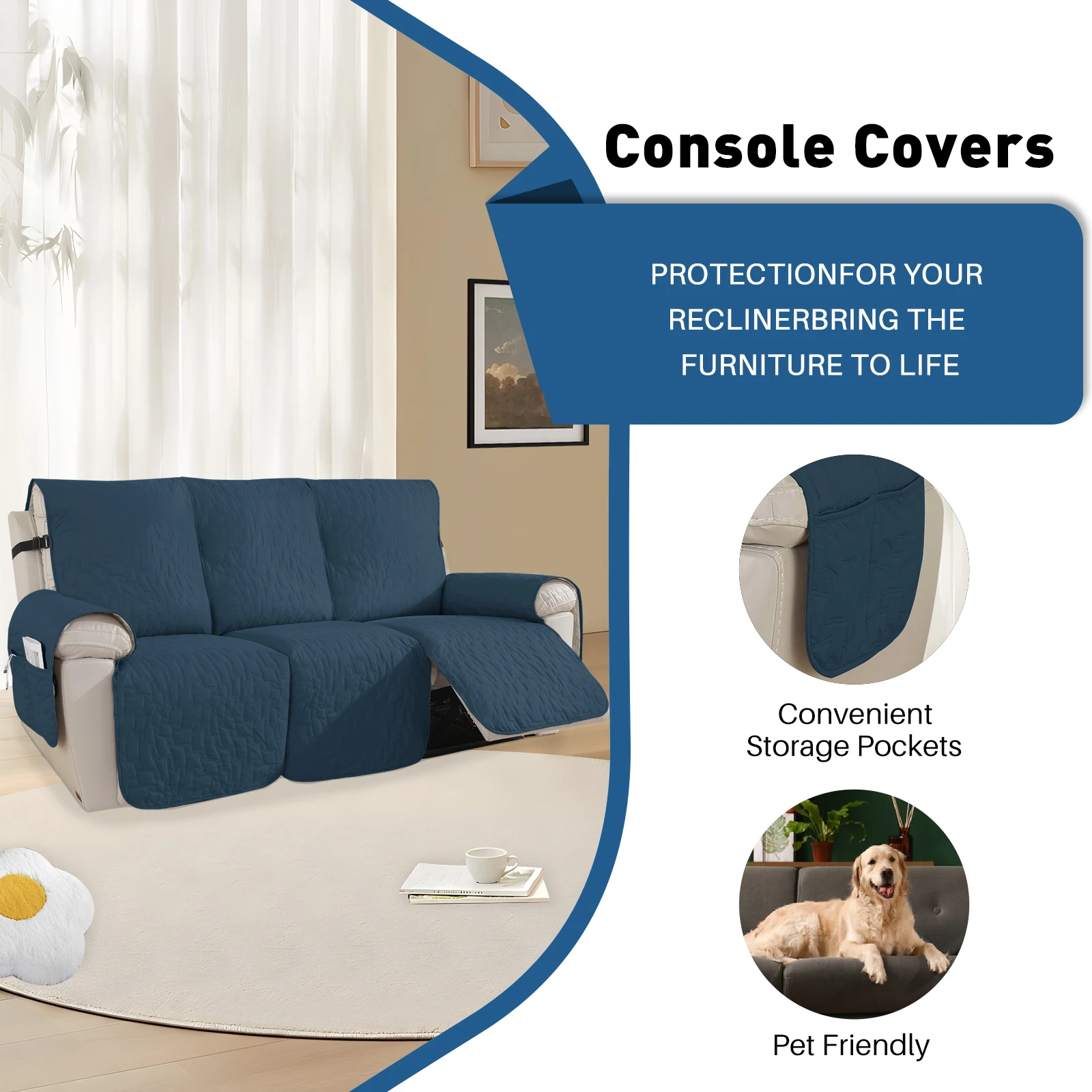 

Non-Slip Recliner Sofa Covers 3 Seaters Elastic Band Sofa Covers Washable Furniture Protector for Bedroom, Office, Living Room