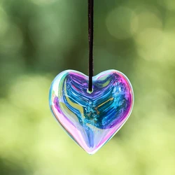Iridescent Heart Crystal Glossy Prisms Hanging Suncatchers Rainbow Maker Chandelier Lamp Parts Pendant Decor DIY Jewelry Making