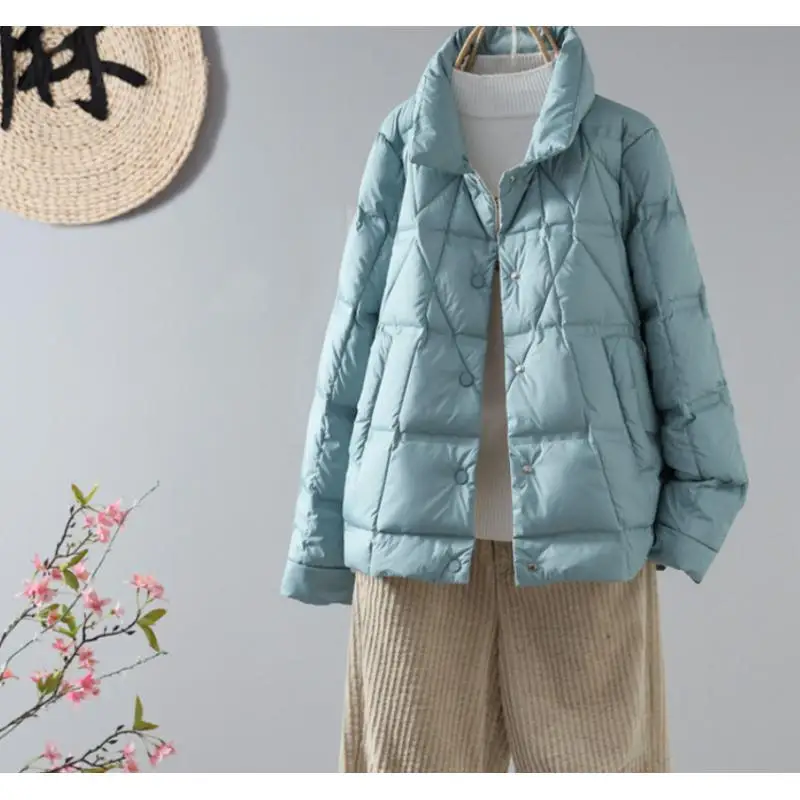 Down Jacket Women Minimalist Warm Quilted Stand Collar short Coat Winter Fashion Loose Jackets Solid Color  Female Outerwears