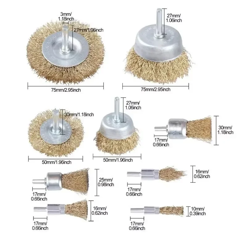 Wire Brush Wheel Cup Set,Steel Wire Brush Brass Plated Wheels Brushes Drill Rotary Tools Metal Rust Removal Polishing Brush