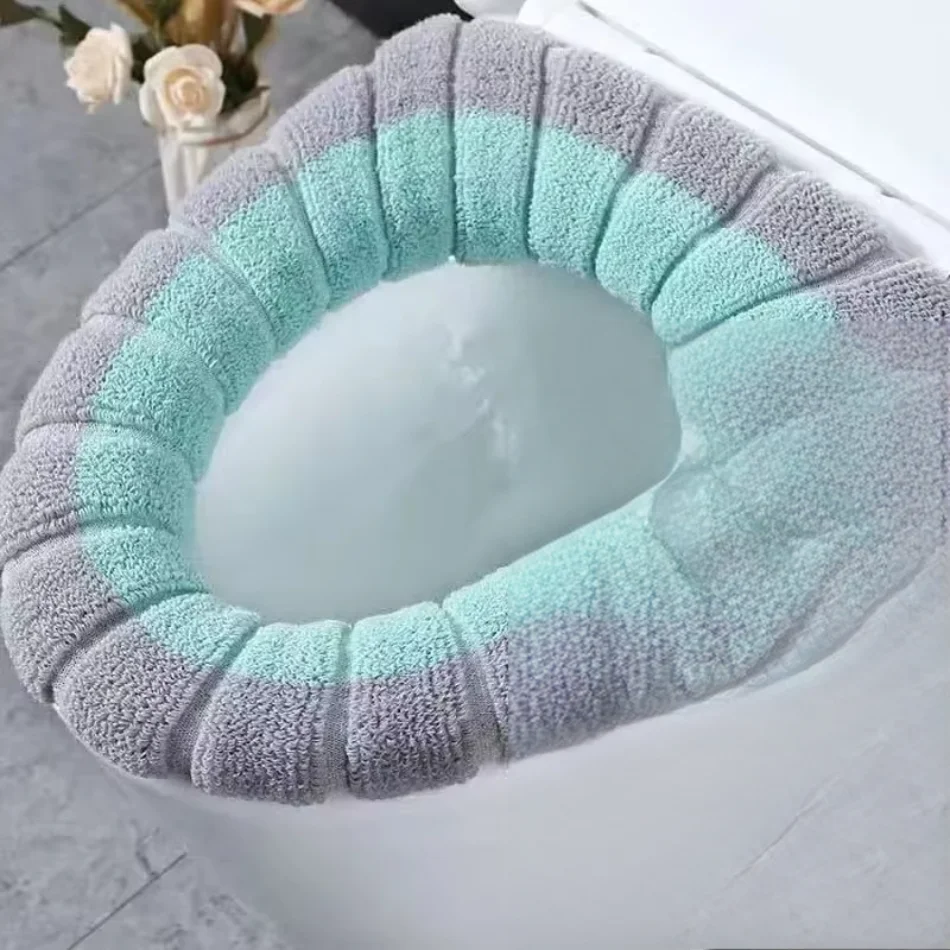 Universal Winter Warm Toilet Seat Cover Bathroom Toilet Pad Cushion with Handle Washable Knitting Mat Household Accessories