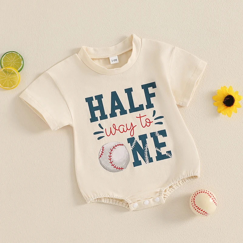 Baby Boy Baseball Romper Letter Print Short Sleeve Jumpsuit Casual Summer Clothes