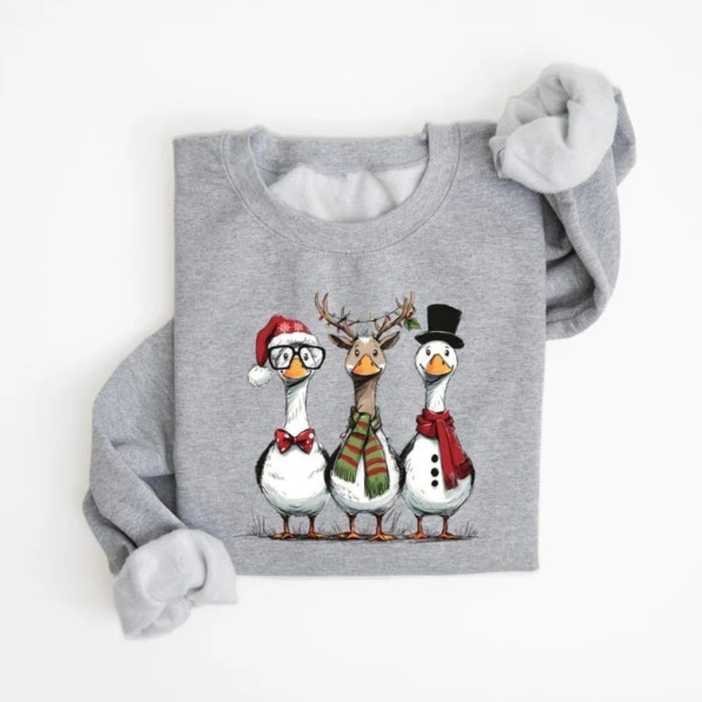 

Рождественский свитшот с гусиной, повседневная одежда с Рождеством, мужская и женская повседневная одежда, милые топы с принтом гуся, осенне-зимний пуловер