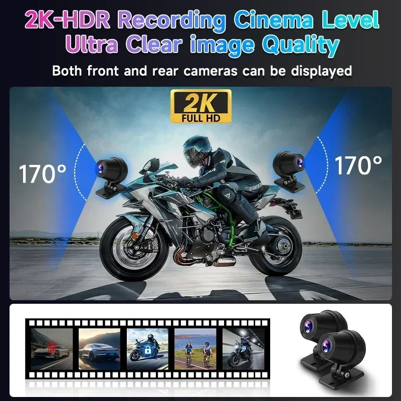 7 inch 2K Motorcycle DVR Navigation GPS Wireless CarPlay Android Auto Portable Smart Display Waterproof IPX7 HD Recording Cam