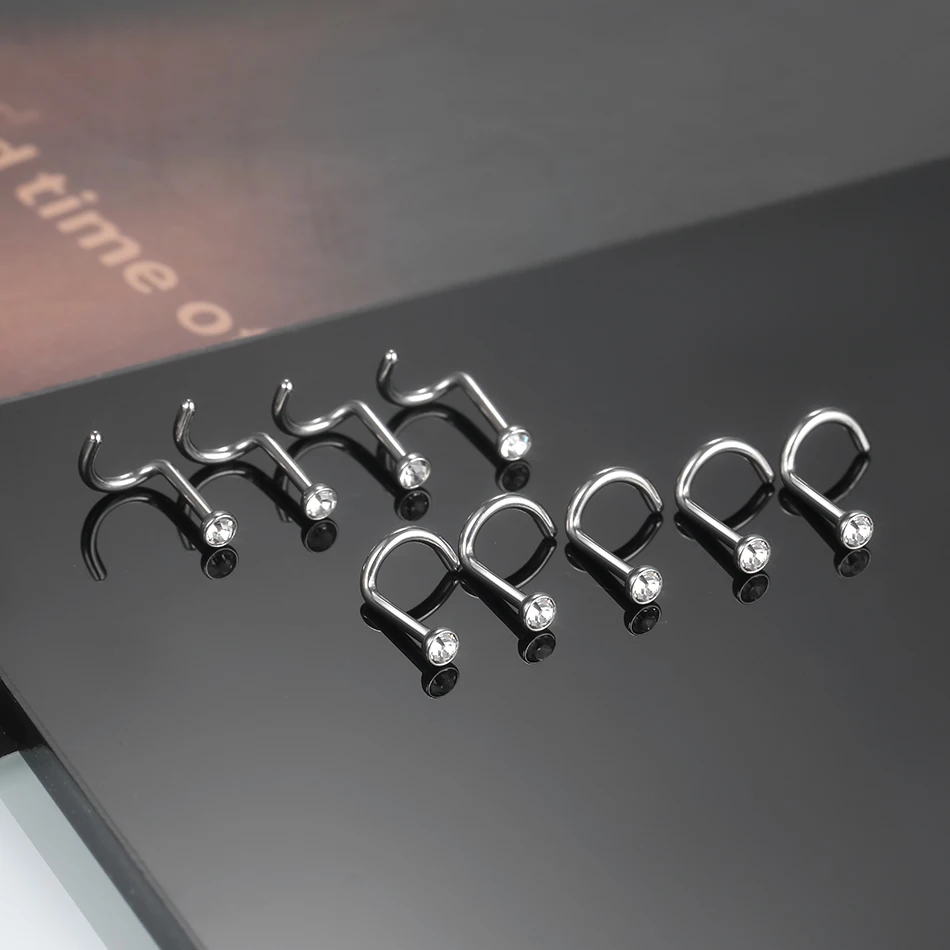 10pcs/lot Steel 20G 18G Zircon Nose Stud Nose Piercing Screw CZ S-Shape Retainer Nostril Earring Piercings Nariz Women Jewelry