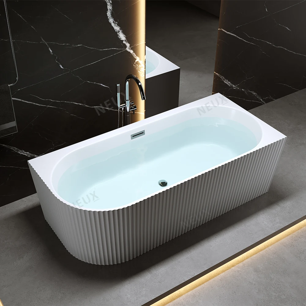 Freestanding Bath 2 Wall Left And Right Corner V Groove Fluted Acrylic Soaking Bath Tub