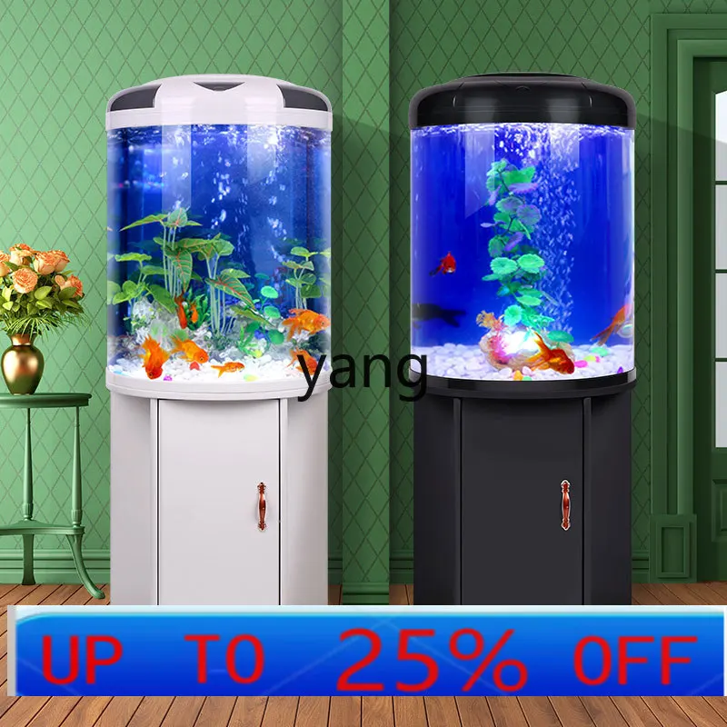 

Lmm living room semicircular aquarium cylinder small water-free goldfish tank modern household with cabinet floor