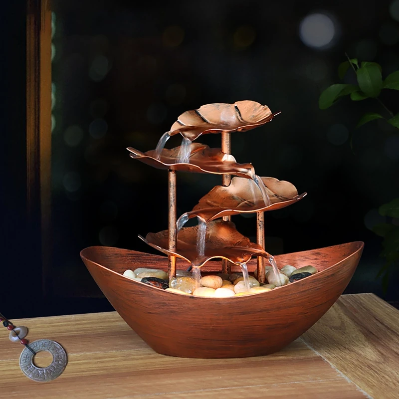 Imagem -04 - Fonte de Água de Mesa Usb Pequena Cachoeira Interior para Desktop Ornamento Feng Shui Tiers Lotus Leaf Waterfall Fountain