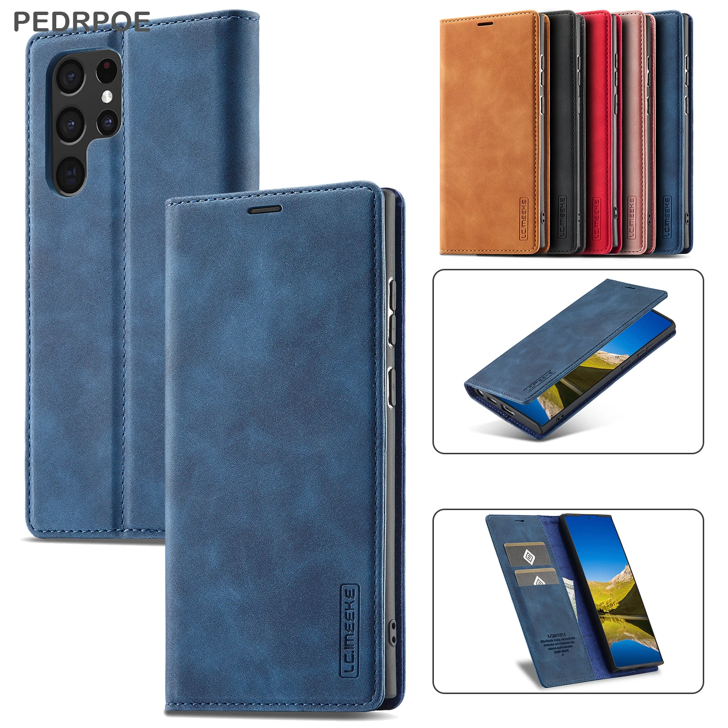 

Leather Flip Wallet Case For Samsung Galaxy S22 Ultra S21 Plus S20 FE S10 S9 S8 Plus Luxury Card Slots Phone Protect Cover Coque