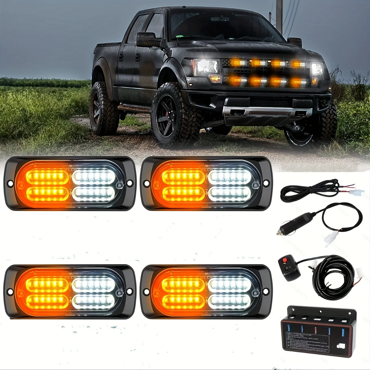 4in 1LED LIGHTING LED Grille Lights for Trucks Surface Mount Emergency Harzard Warning Strobe Light Kit 12-24V for truck