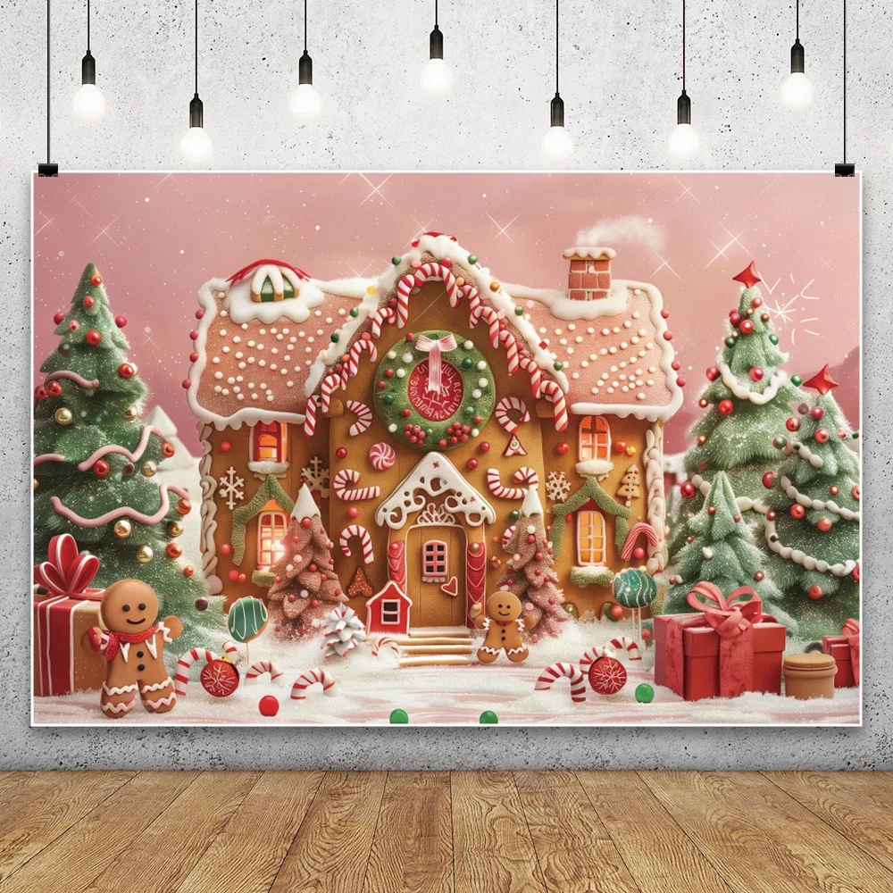 Christmas Candy House Contexto Fotografia, Xmas Tree Gift, Family Party Decor, Baby Photo Photographic Background, Estúdio Shoots