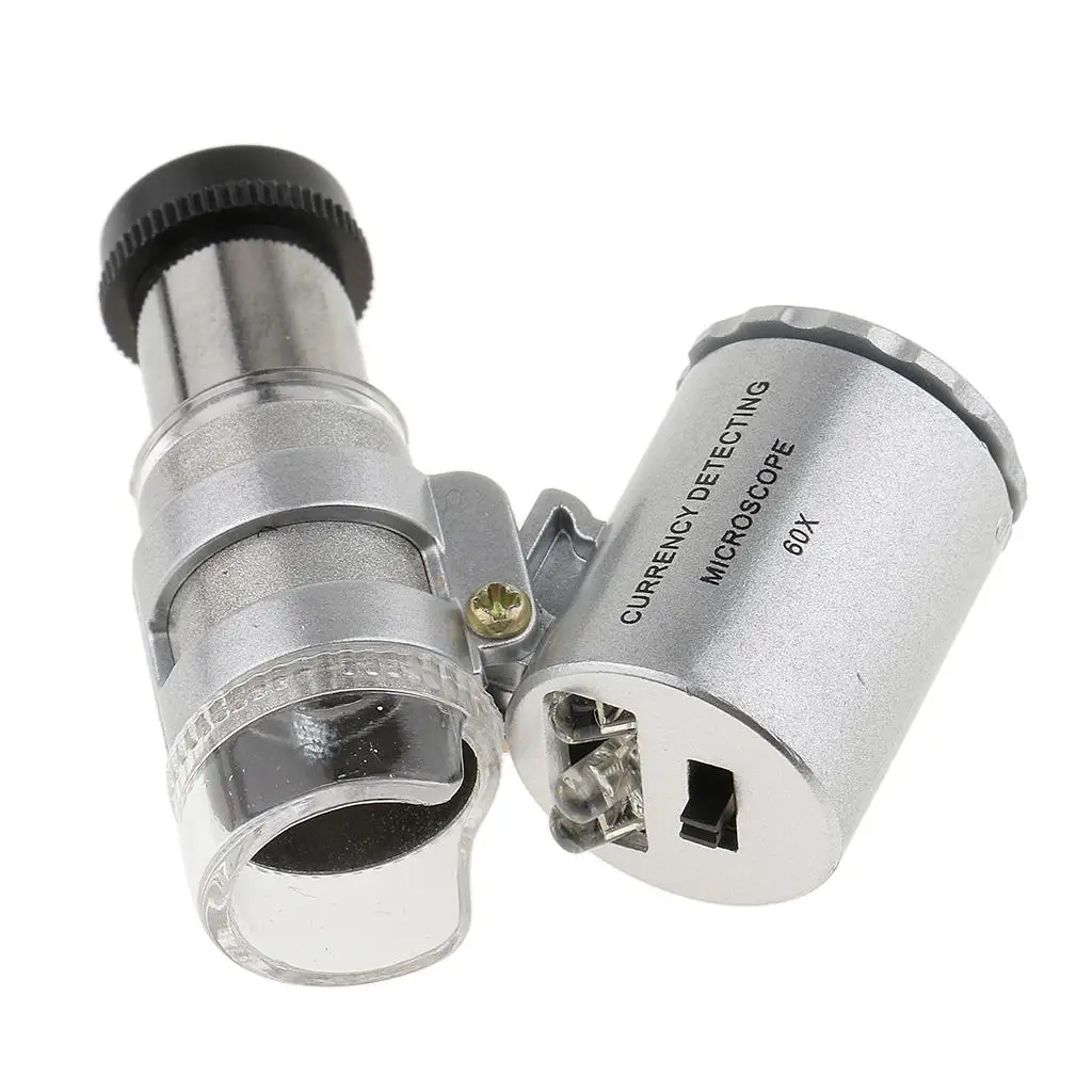 60X Jewelry Loupe Magnifier with LED Light Metal Plastic Design Mini Microscope for Currency and Jewelry Verification