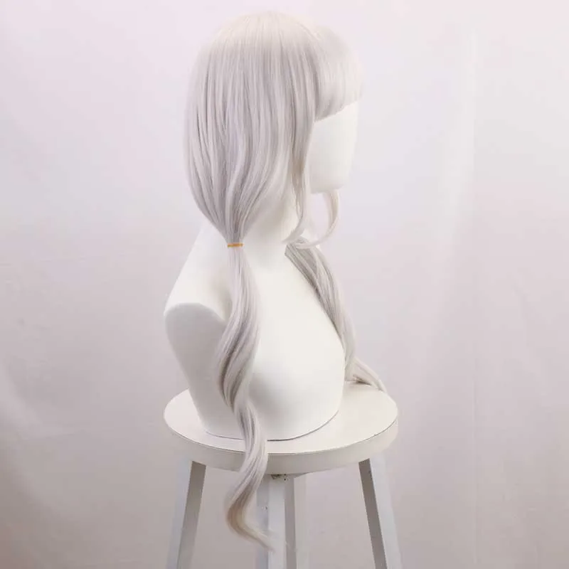 Danganronpa V3 Yachiru Kanzaki Peruka Cosplay Srebrno-biała 70cm Kręcone Włosy z Wąsą Wysokotemperaturowy Jedwab