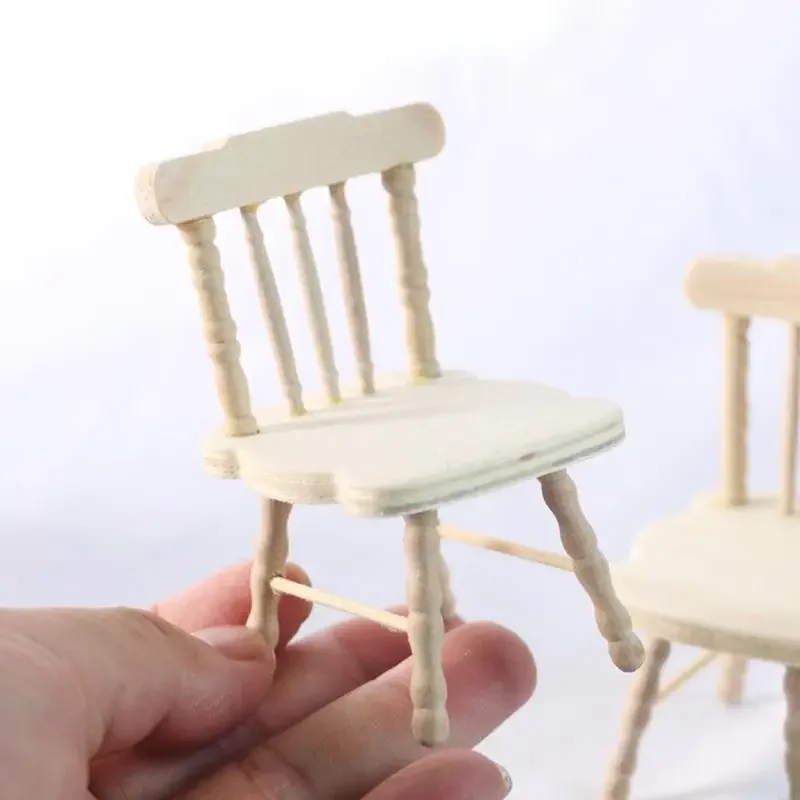 Puppenhaus-Möbel aus Naturholz, unbemalt, Miniatur-Studienstuhl, Schreibtisch-Set für kreative Kinder, Rollenspiele, Gestaltung,