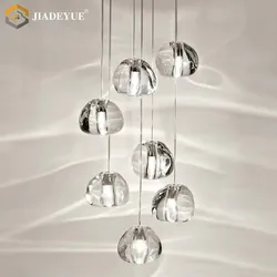 Moderne lampade a sospensione a LED nordiche, lampade a sospensione per scale sospese, luci decorative con sfera di cristallo di ciliegio, illuminazione per interni