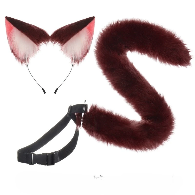 NanaLi Style Fluffy Fox Ears and Tail Kit - Adjustable Waistband & Non-slip Headband for Cosplay, Anime Con & Daily Use