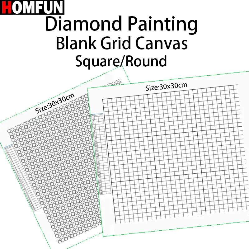 HOMFUN Diamond Painting Square/Round Drill Canvas, Multi-size Blank Grid Embroidery Cross Stitch Canvas With Double-sided Tape