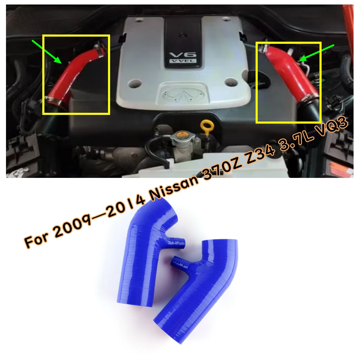 

For Nissan 2009 2010 2011 2012 2013 2014 370Z Z34 3.7L VQ3 Silicone Post MAF Air Intake Hose Kit