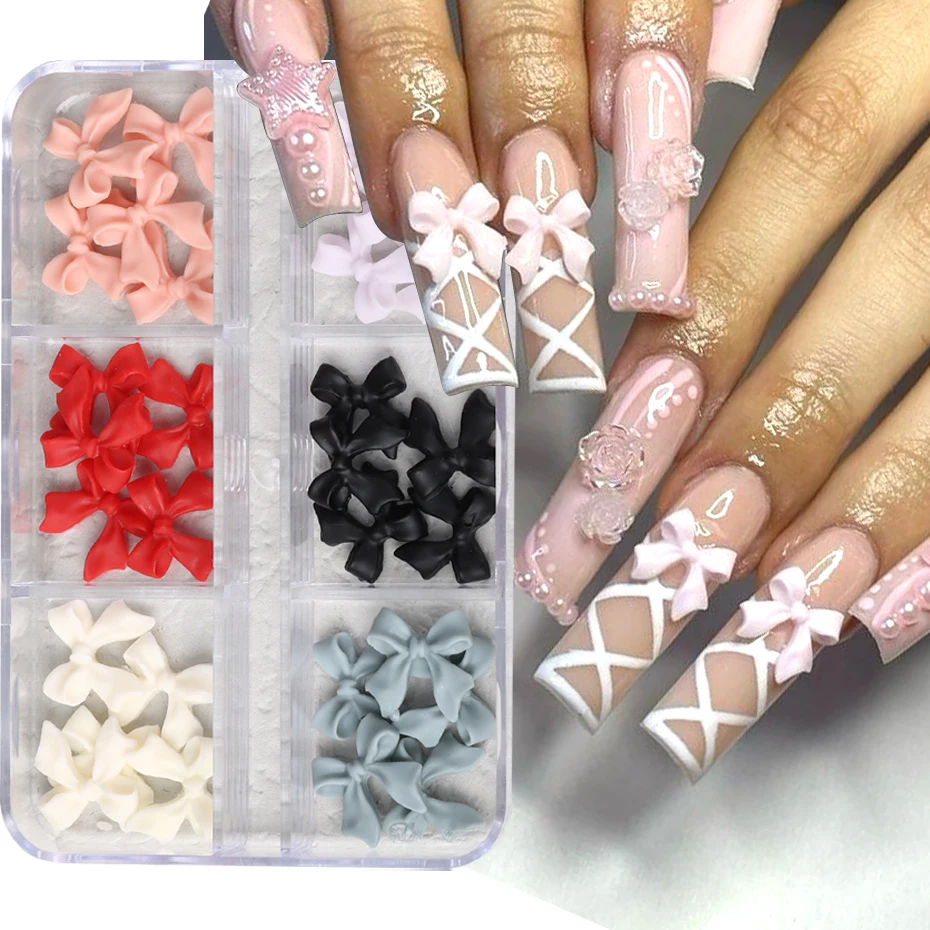 Mix Kleuren Vlinderdas Hars Nail Art Decoratie Zwart Wit 3D Lang Lint Strik Ornament Charme Sieraden Ontwerp Kawaii DIY Deocor
