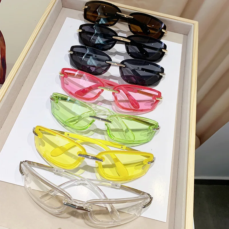 Rimless Square Candy Color Sunglasses Metal Temples UV Protection Women's Sun Glasses Y2K Dopamine Dressing Eyewear Accessories