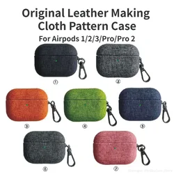 Genuine Leather For AirPods Pro 2 Case AirPods 1 2 3 cover Bluetooth Earphone Accessories Cloth Pattern Cowhide With Buckle
