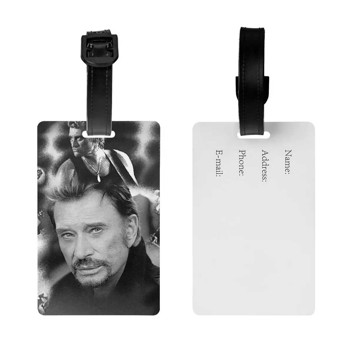 Retro Rock Johnny Hallyday bagasi tag untuk koper perjalanan Perancis penyanyi penutup privasi nama kartu ID