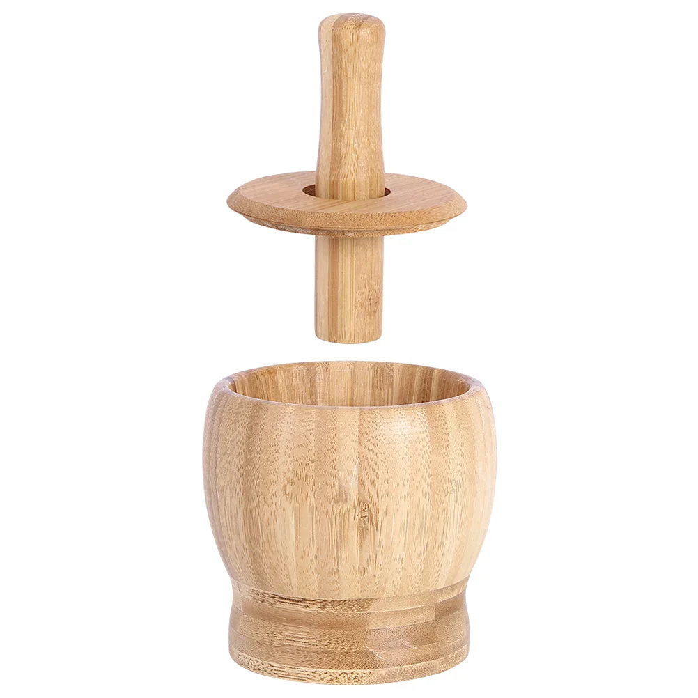 

Garlic Pounder Grinder with Cover Kitchen Accessories Mortar Smasher Bamboo Food