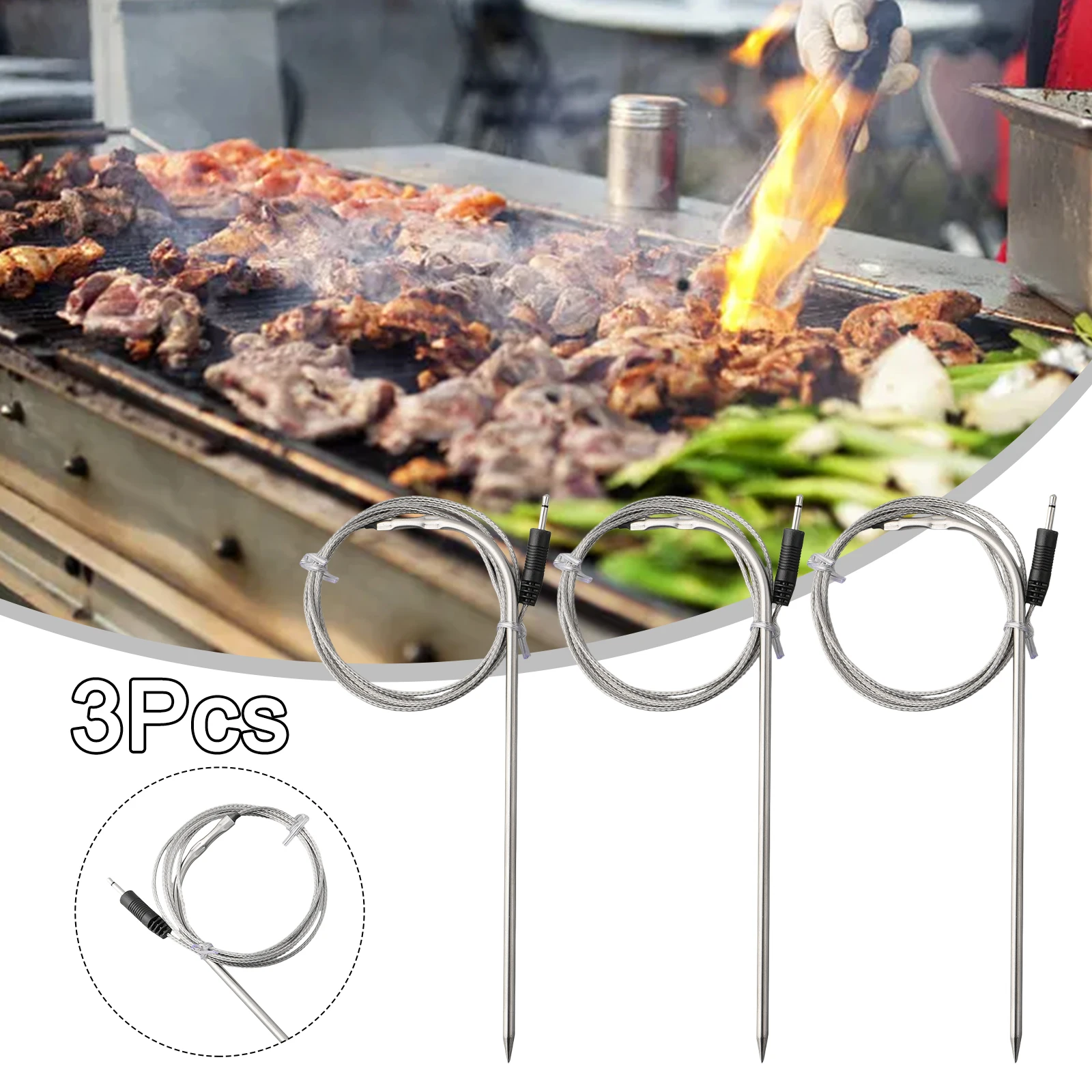 Sonda Sensor Sensores Substituição, BBQ Ferramenta para BBQ Termômetro, Grelhar, Long Probe Comprimento, Acessórios de reposição, 3pcs