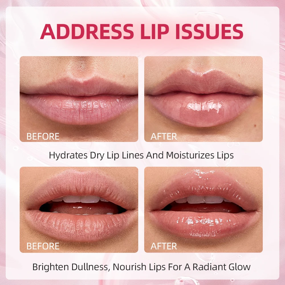 QIBEST Rolling Bead Lip Oil Sets Moisturizing Lotion Hydrating Roller Ball Lip Balm Anti-Drying Colorless Transparent Lipgloss