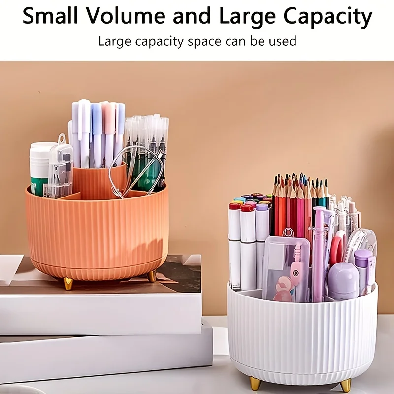 Pen holder storage box, rotating large capacity stationery shelf on table, makeup brush storage bucket, high aesthetic value