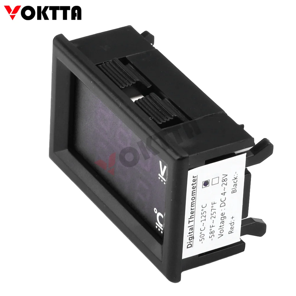 VOKTTA DC 4-28V 3-Position 0.56-Inch 2-In-1 LED Digital Tube Dual Car Voltage Temperature Gauge Reverse Connection Protection