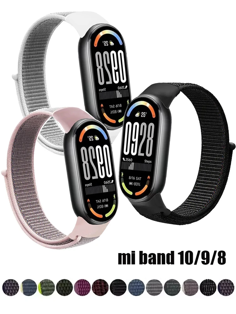 Pulseira de Nylon Esportiva para Xiaomi Mi Band 8 9 10 NFC Correia de Pulso Acessório Mi Band 10 Pulsera e Smartband Bracelete