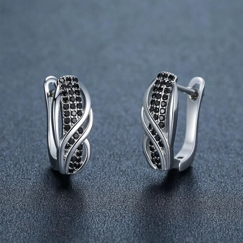 Black Awn 2026 New Hoop Earrings for Women Classic Silver Color Trendy Spinel Engagement Jewelry I279
