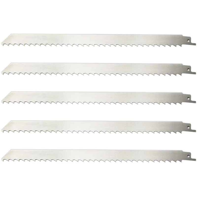 5 Pack 12-Inch Stainless Steel Reciprocating Saw Blades For Food Cutting 3TP Big Teeth Unpainted Meat Saw Blades