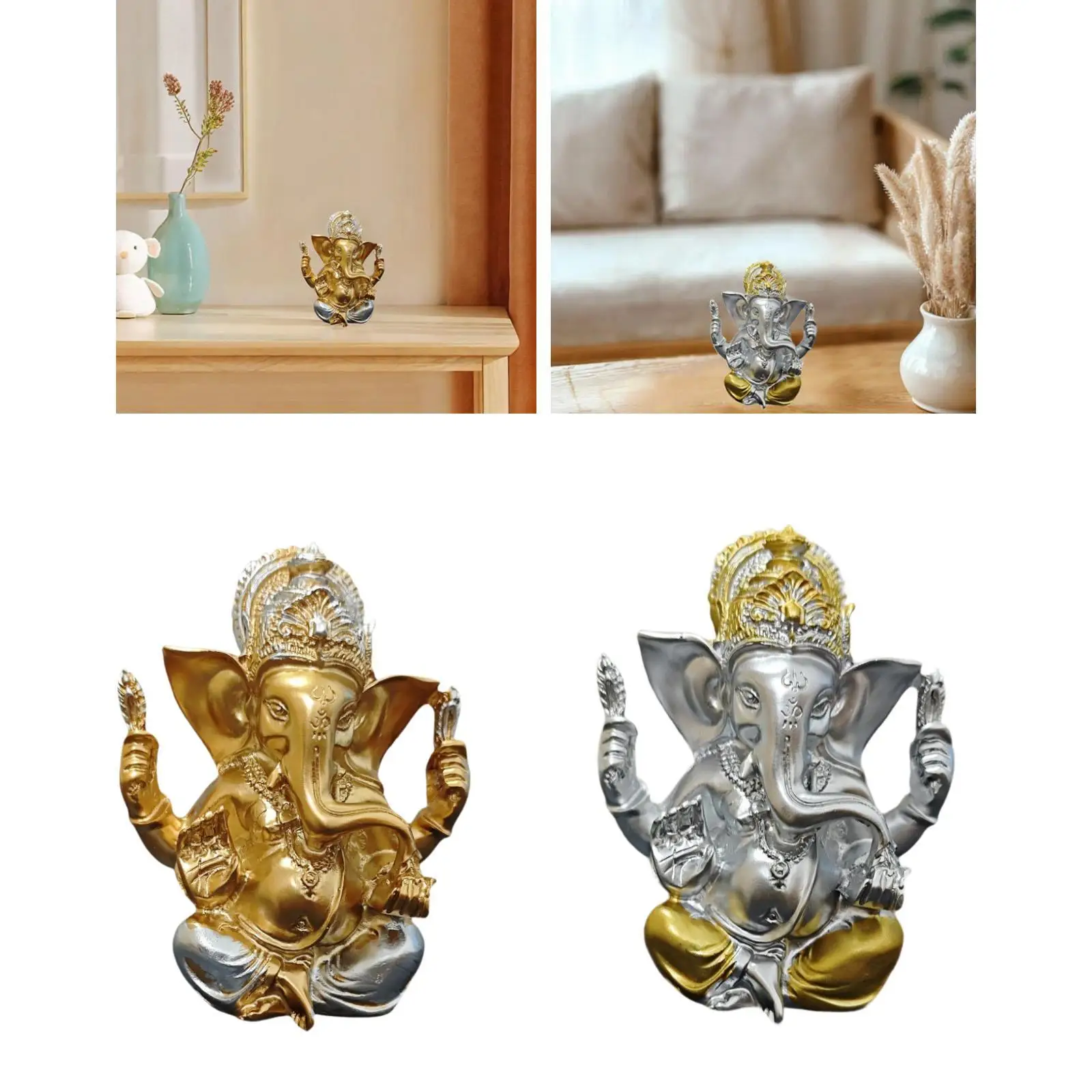 Lord Ganesha Statue Fengshui Crafts Resin Ornament for Tea Room Office Shelf