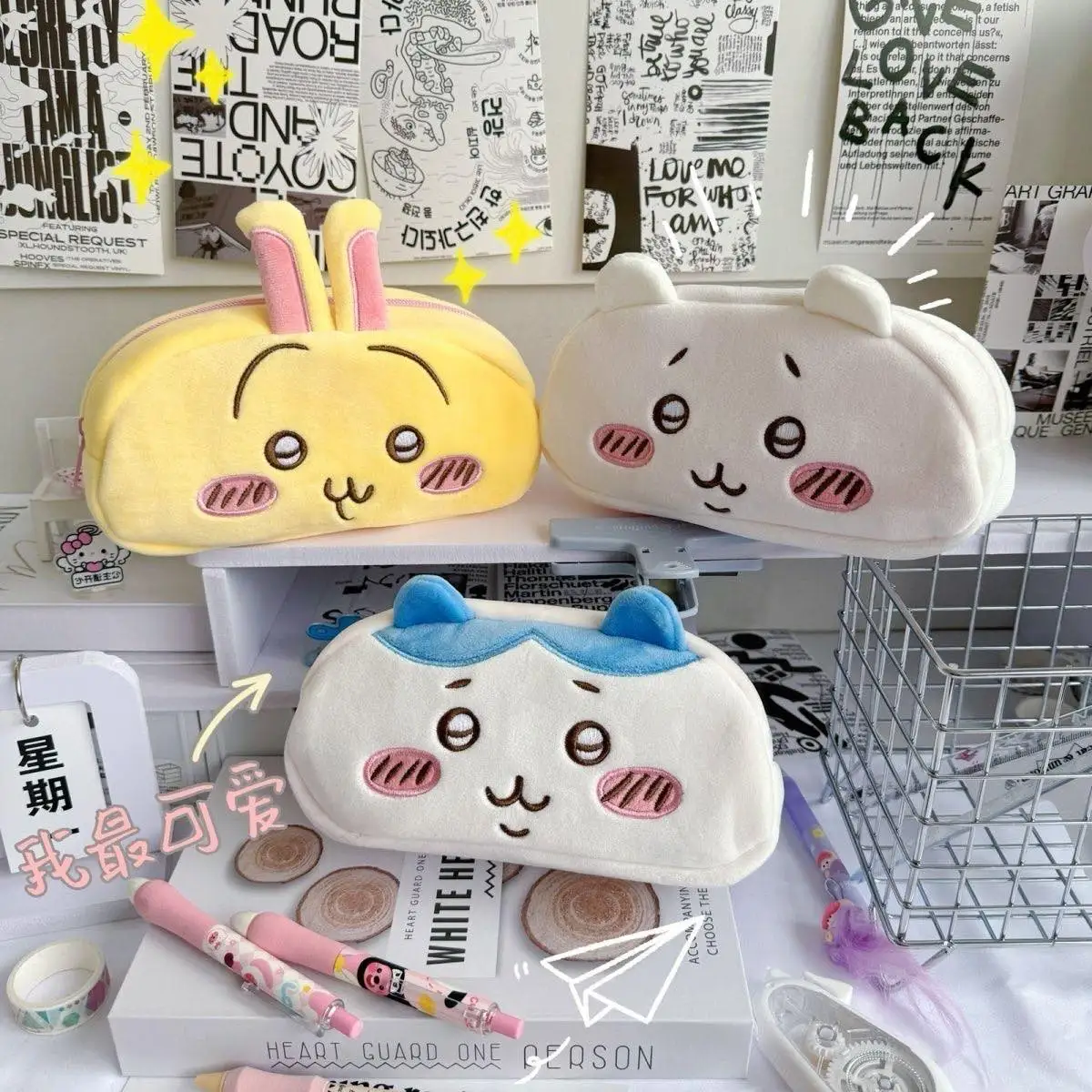 

Kawaii Chiikawa Plush Pencil Case Usagi Hachiware Stationery Bag Coin Purse Cosmetic Bag Students School Supplies Storage Bag