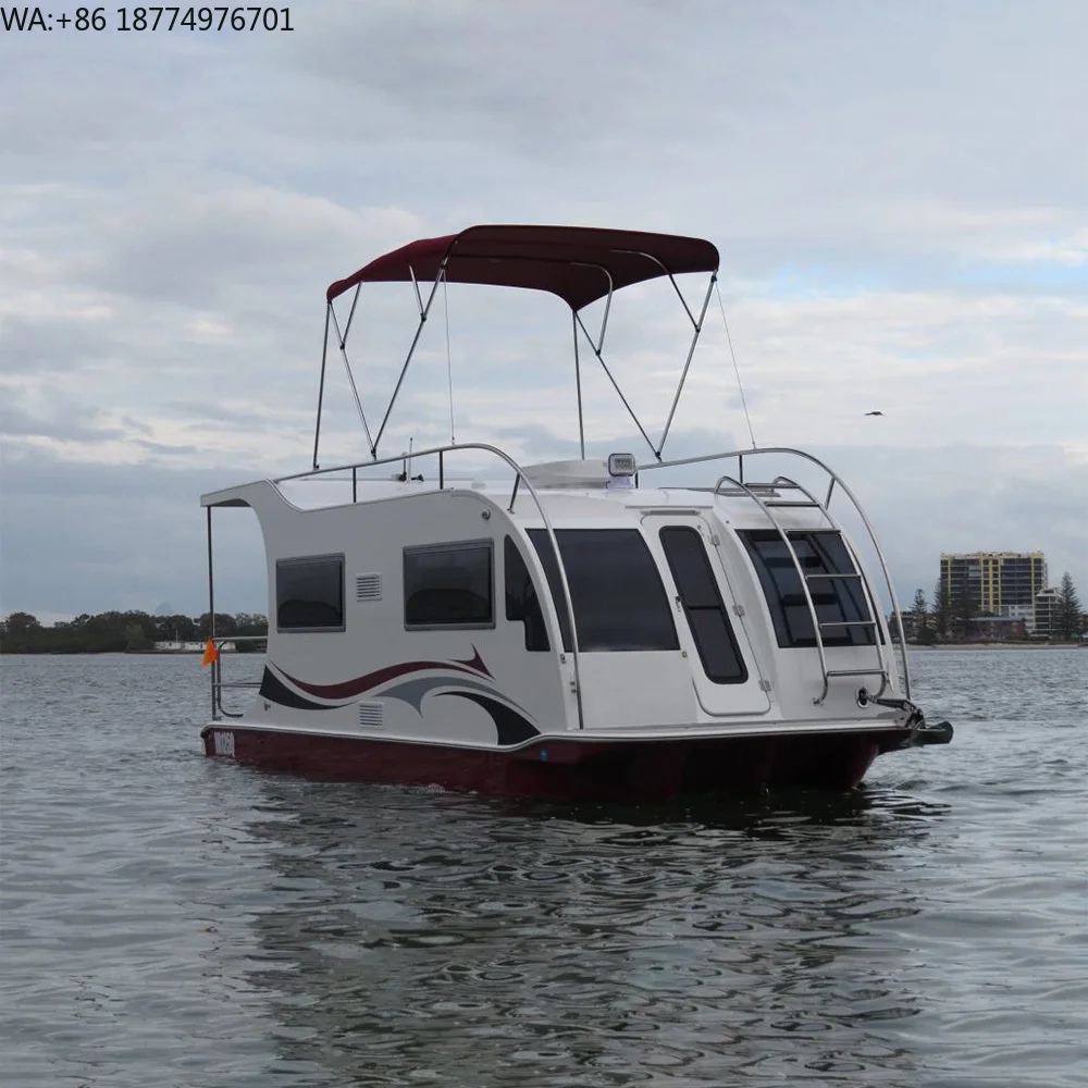 New Design Luxury Aluminum Pontoon House Boat Luxury Floating Home Prefab Welded Amphibious Yacht with Outboard Engine