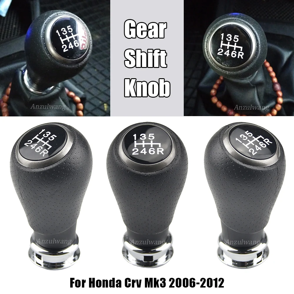 6 Speed Car Manual Gear Shift Knob Shifter Lever Stick Black Leather For Honda CRV CR-V MK3 2006-2012 Car Accessories