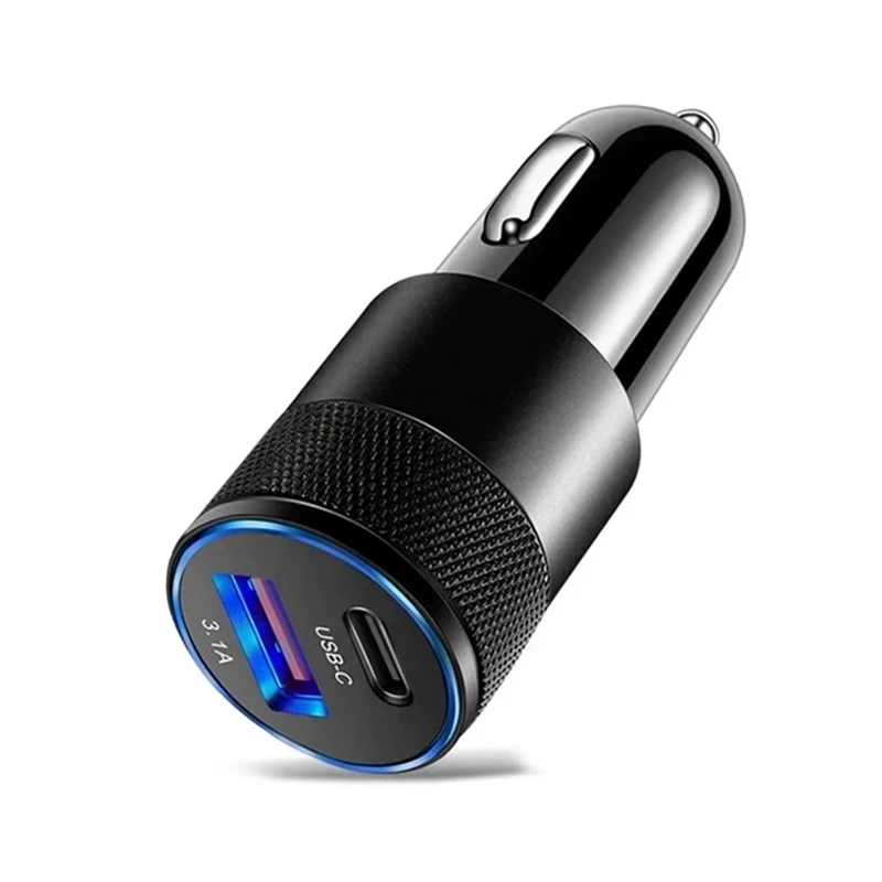 3.1A 15W USB + PD شاحن سيارة مدفع فولاذي صغير شاحن سيارة من سبيكة معدنية TYPE-C شاحن سيارة