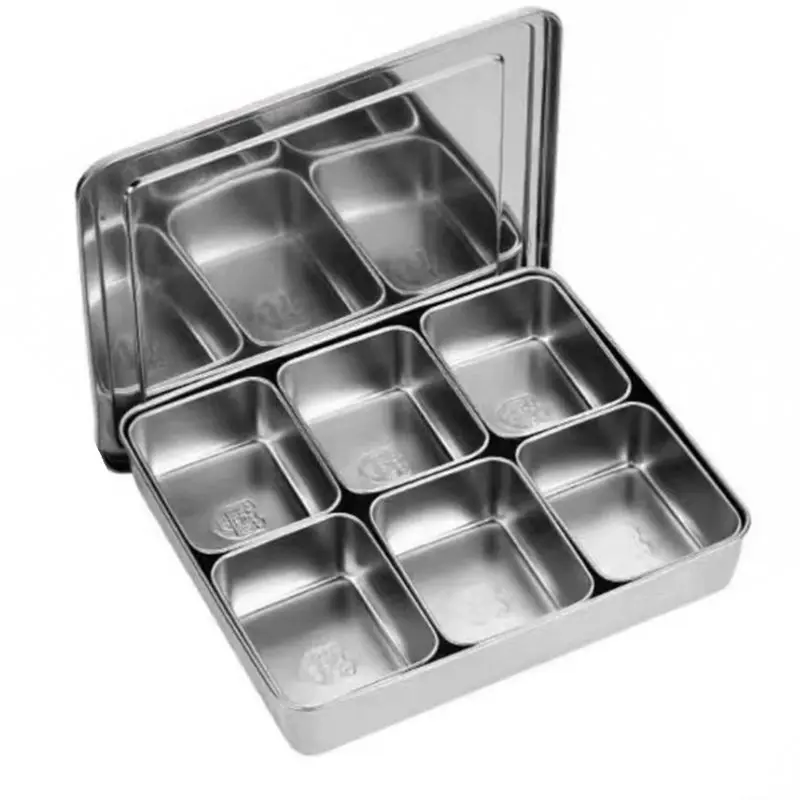 CHCH Stainless Steel Seasoning Container Divided Serving Tray With Lid Charcuterie Snack Box