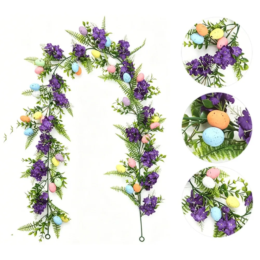 Easter Artificial Vine for Wall with Colorful Eggs and Spring Flowers Festive Decoration 175cm PE Material Length