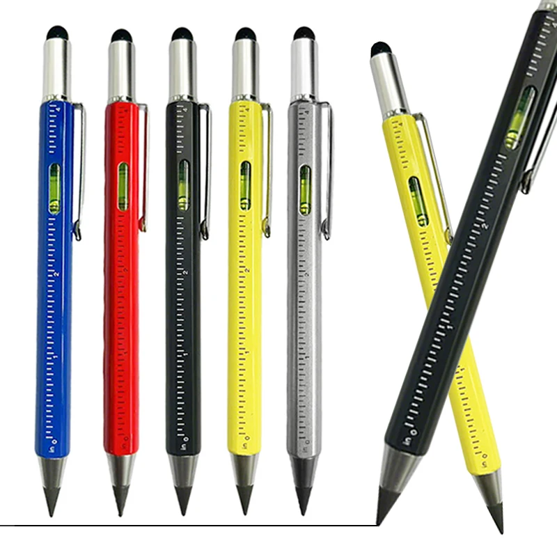 Multi Functional Tool Horizontal Ruler Touch Screen 6 In 1 Metal Eternal Pencil with Screwdriver Engineering Marking Tool