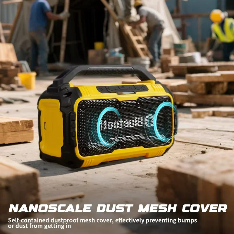 Cordless Bluetooth Speaker Jobsite Outdoor Workshop Waterproof Stereo Surround Sound with USB Type-C Port for Dewalt Battery