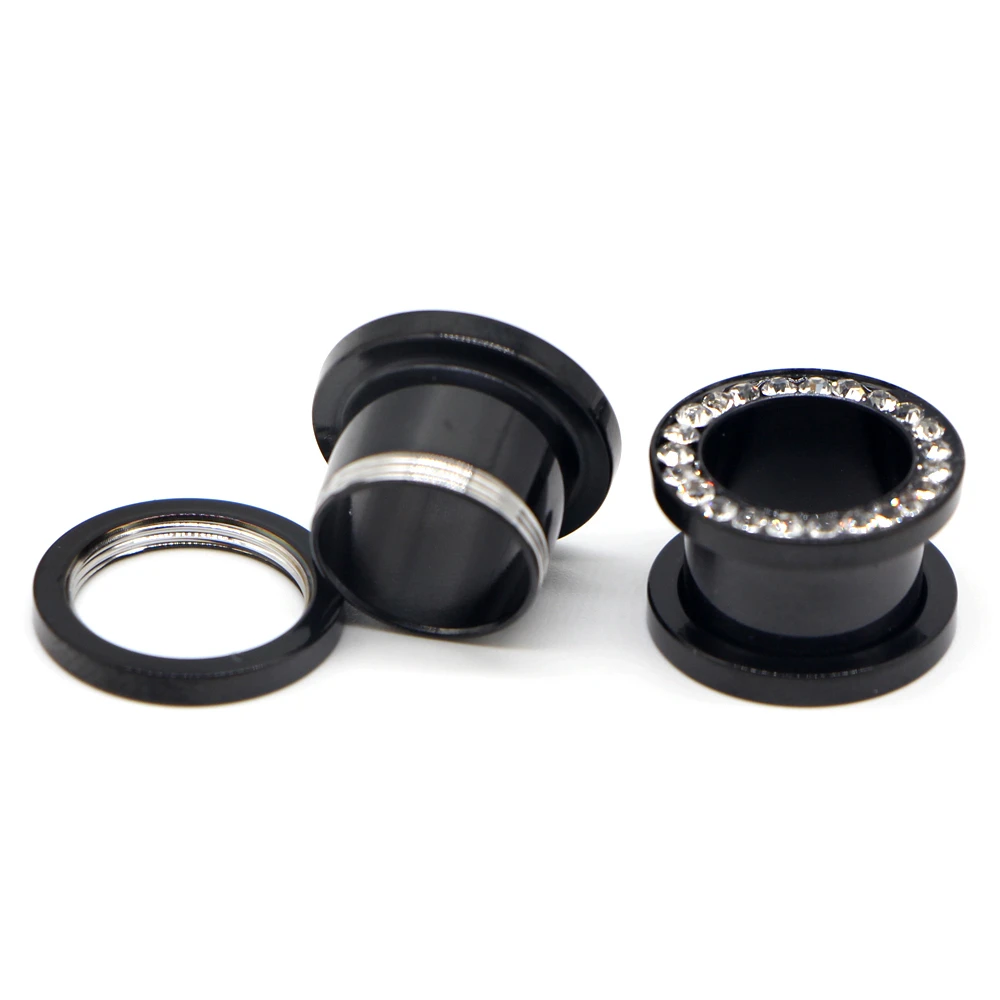 1Pair Stainless Steel Ear Plugs, Rhinestone Ear Expander, Ear Tunnels Plug Screw Body Piercing Jewelry For Women Men 4-16mm