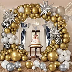 151pcs Gold Silver White Balloon Garland Arch Kit for Birthday Anniversary Graduation Ceremony Adult Cocktail Party Decoration