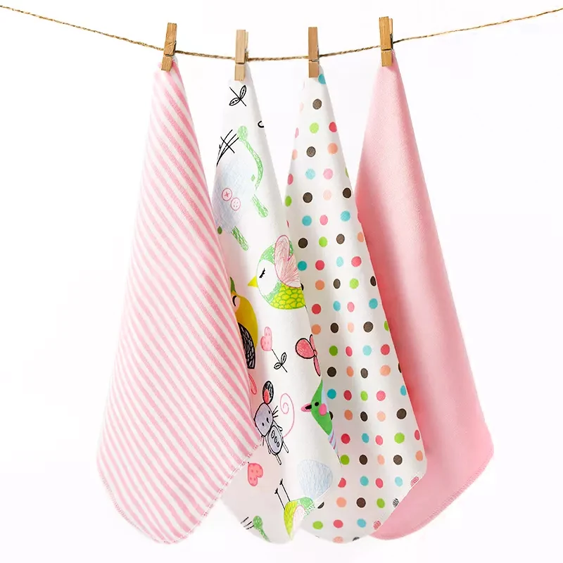 28cm Baby Small Square Hand Towel Saliva Wipe Handkerchief 100% Cotton Feeding Napkin Soft Multi-Purpose Wipe Sweat Square 4 Pcs